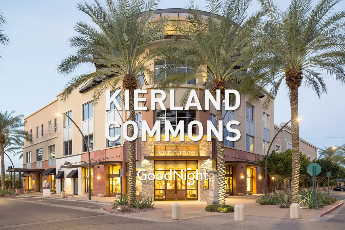 A lively exterior scene featuring palm trees, a vibrant storefront with signage, and an outdoor dining area. The atmosphere is bustling yet stylish, evoking the upscale shopping and dining destinations mentioned in the content.